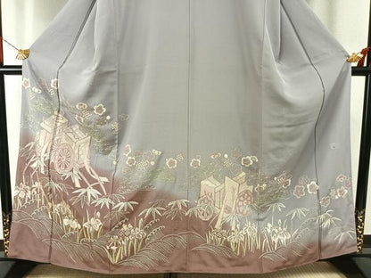 平和屋着物●訪問着　中国三大刺繍　相良刺繍　総刺繍　作家物　松竹梅　御所車花文　暈し染め　正絹　逸品　AABI1387fy
