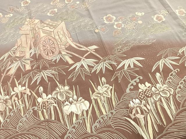 平和屋着物●訪問着　中国三大刺繍　相良刺繍　総刺繍　作家物　松竹梅　御所車花文　暈し染め　正絹　逸品　AABI1387fy