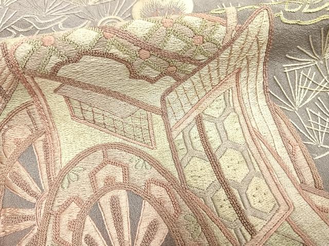 平和屋着物●訪問着　中国三大刺繍　相良刺繍　総刺繍　作家物　松竹梅　御所車花文　暈し染め　正絹　逸品　AABI1387fy