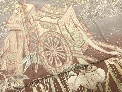 平和屋着物●訪問着　中国三大刺繍　相良刺繍　総刺繍　作家物　松竹梅　御所車花文　暈し染め　正絹　逸品　AABI1387fy