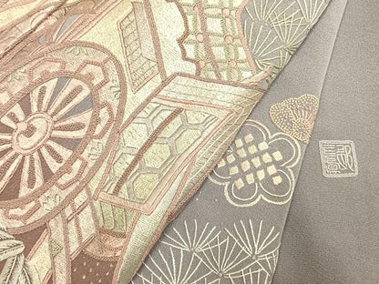 平和屋着物●訪問着　中国三大刺繍　相良刺繍　総刺繍　作家物　松竹梅　御所車花文　暈し染め　正絹　逸品　AABI1387fy