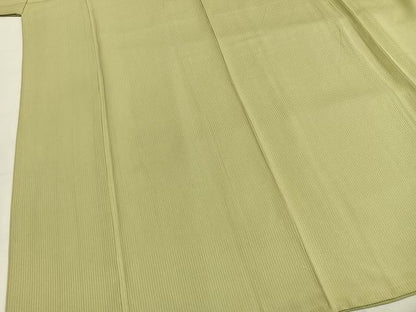 平和屋着物●上質な色無地　縞地紋　若芽色　正絹　逸品　AABI1393fy