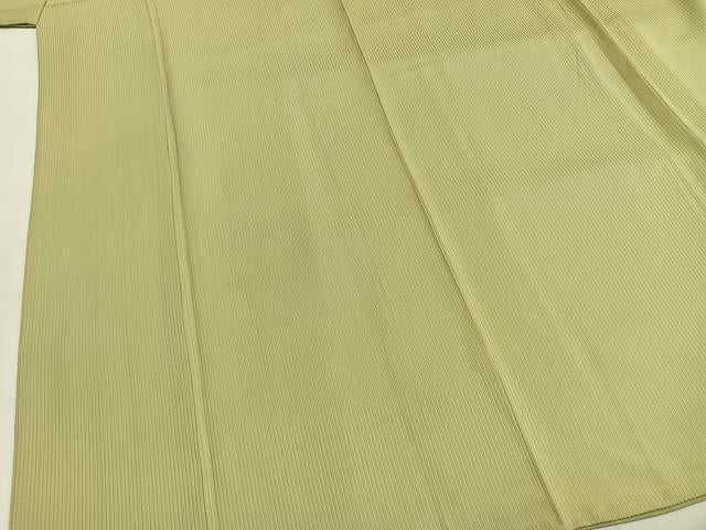 平和屋着物●上質な色無地　縞地紋　若芽色　正絹　逸品　AABI1393fy