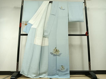 平和屋着物●訪問着　風景立波文　暈し染め　金糸　金彩　正絹　逸品　AABI1395fy