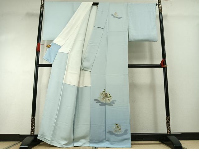 平和屋着物●訪問着　風景立波文　暈し染め　金糸　金彩　正絹　逸品　AABI1395fy