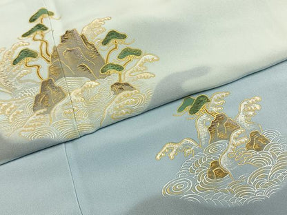 平和屋着物●訪問着　風景立波文　暈し染め　金糸　金彩　正絹　逸品　AABI1395fy