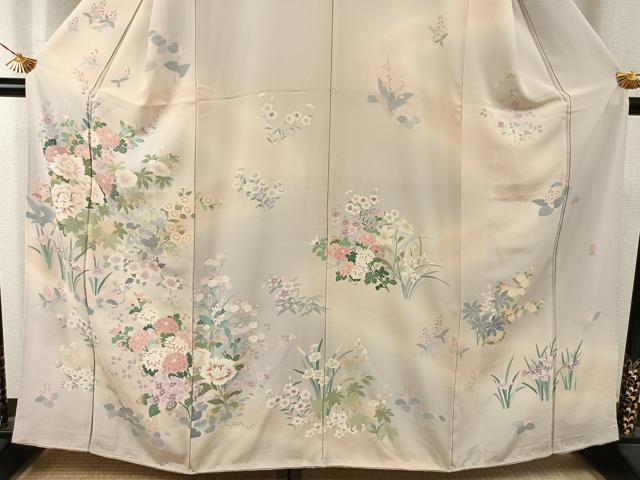 平和屋着物●訪問着　友禅　作家物　草花文　暈し染め　正絹　逸品　未使用　AABI1396fy