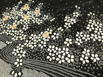 平和屋着物●豪華振袖　駒刺繍　絞り　舞花文　黒地　正絹　逸品　AABI1397fy
