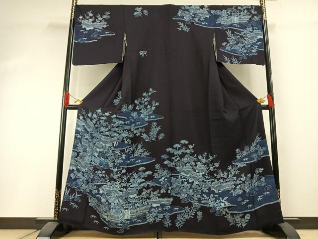 平和屋着物●訪問着　本藍　風景花文　正絹　逸品　AABI1398fy