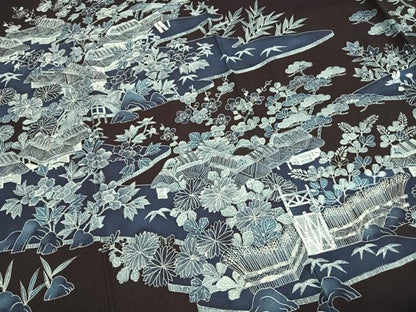 平和屋着物●訪問着　本藍　風景花文　正絹　逸品　AABI1398fy