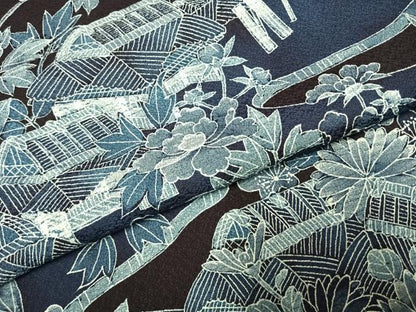平和屋着物●訪問着　本藍　風景花文　正絹　逸品　AABI1398fy