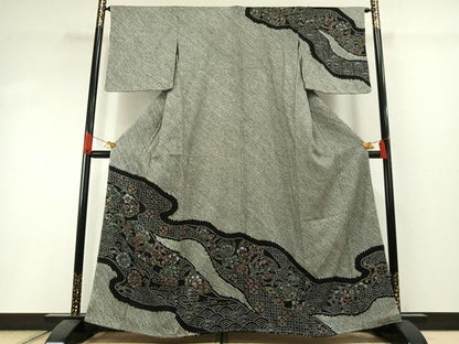 平和屋着物●訪問着　総刺繍　流水花文　金彩　正絹　逸品　未使用　AABI1400fy