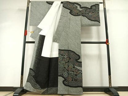 平和屋着物●訪問着　総刺繍　流水花文　金彩　正絹　逸品　未使用　AABI1400fy