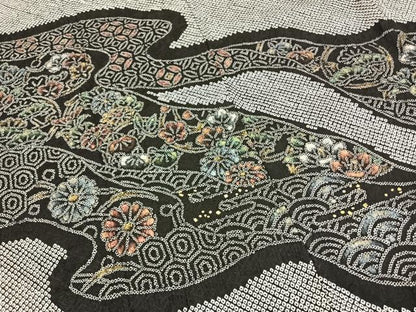 平和屋着物●訪問着　総刺繍　流水花文　金彩　正絹　逸品　未使用　AABI1400fy