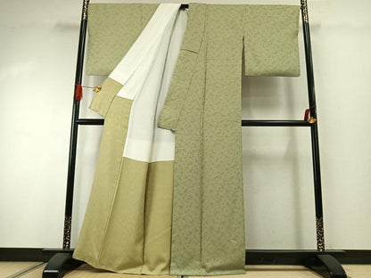 平和屋着物●お召　草花文　正絹　逸品　AABI1401fy