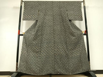 平和屋着物●訪問着　総絞り　花丸文　黒地　金彩　正絹　逸品　AABI1402fy