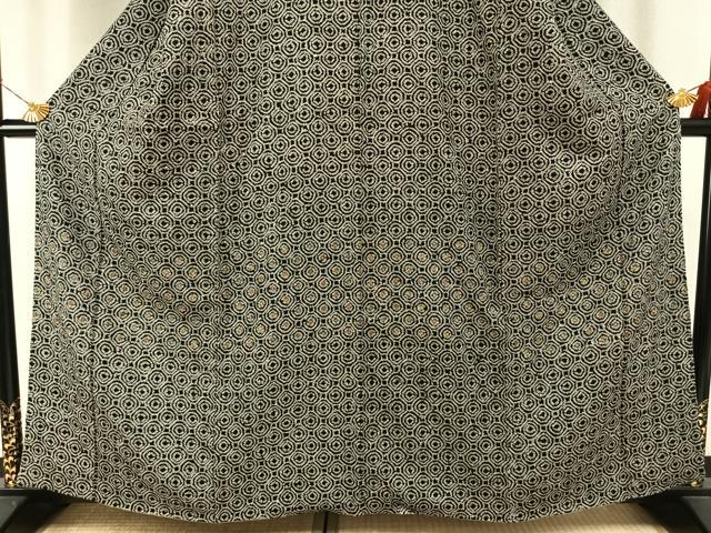 平和屋着物●訪問着　総絞り　花丸文　黒地　金彩　正絹　逸品　AABI1402fy