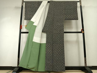 平和屋着物●訪問着　総絞り　花丸文　黒地　金彩　正絹　逸品　AABI1402fy