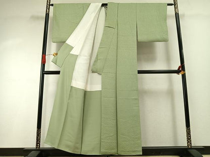平和屋着物●上質な色無地　花尽くし地紋　若菜色　正絹　逸品　AABI1403fy
