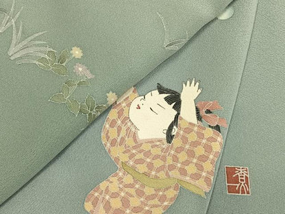 平和屋着物●十日町友禅作家　関口遼一　訪問着　人物花文　暈し染め　正絹　逸品　AABI1404fy