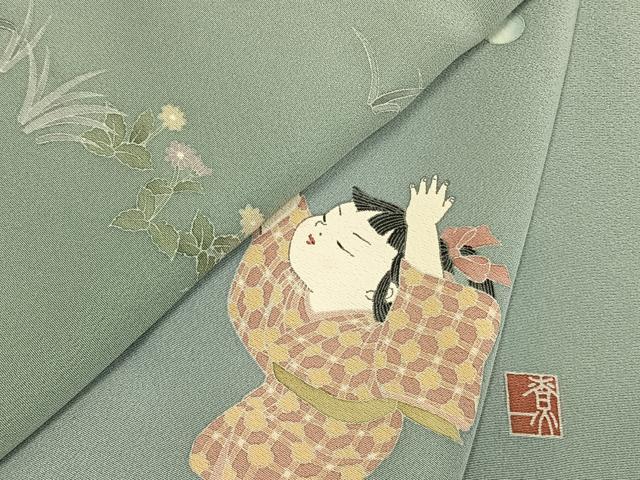 平和屋着物●十日町友禅作家　関口遼一　訪問着　人物花文　暈し染め　正絹　逸品　AABI1404fy