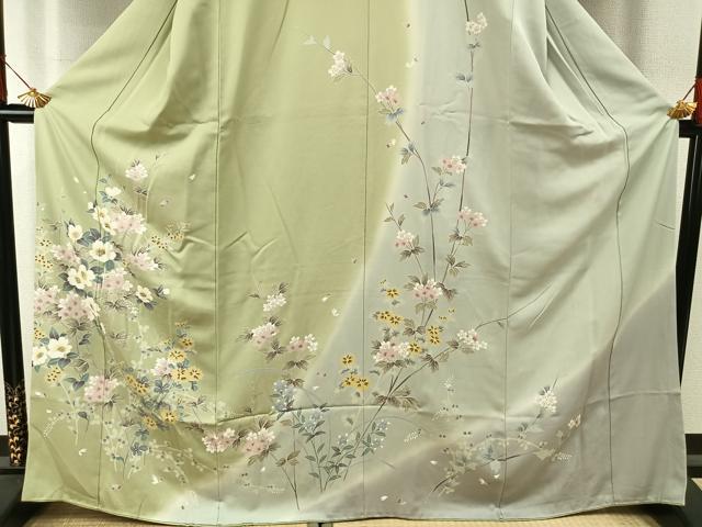 平和屋着物●訪問着　友禅　枝花文　暈し染め　正絹　逸品　AABI1405fy