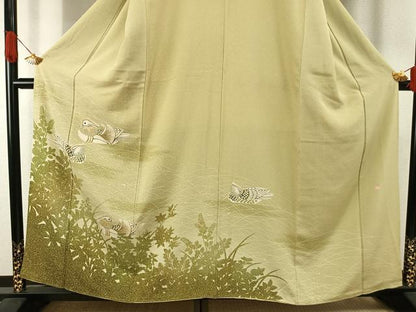 平和屋着物●人間国宝・羽田登喜男　訪問着　花鳥文　暈し染め　金彩　正絹　逸品　AABI1409fy