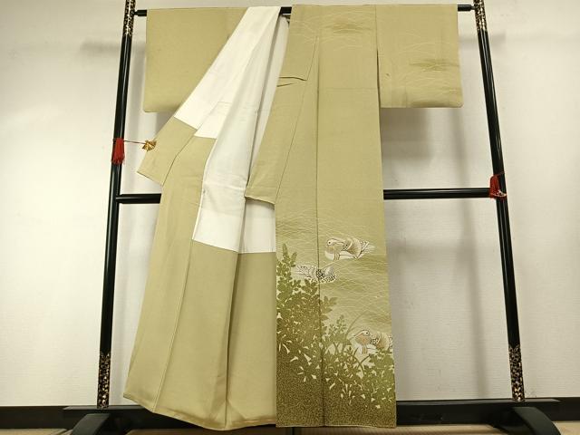 平和屋着物●人間国宝・羽田登喜男　訪問着　花鳥文　暈し染め　金彩　正絹　逸品　AABI1409fy