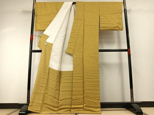 平和屋着物●上質な色無地　草花地紋　芥子色　正絹　逸品　AABI1411fy