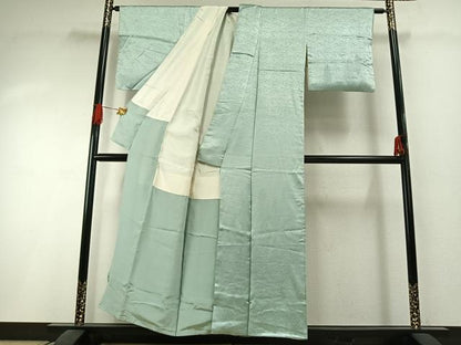 平和屋着物●無地絵羽訪問着　樹林地紋　青磁鼠色　正絹　逸品　AABI1412fy