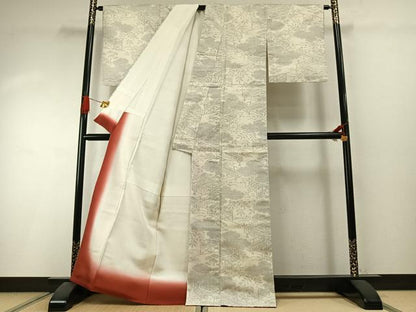 平和屋着物●本場結城紬　重要無形文化財　100亀甲　雲取り風景文　正絹　逸品　AABI1413fy