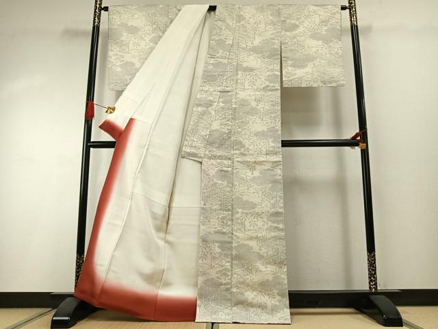 平和屋着物●本場結城紬　重要無形文化財　100亀甲　雲取り風景文　正絹　逸品　AABI1413fy