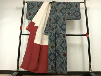平和屋着物●本場大島紬　花菱　割り込み絣　正絹　逸品　AABI1414fy