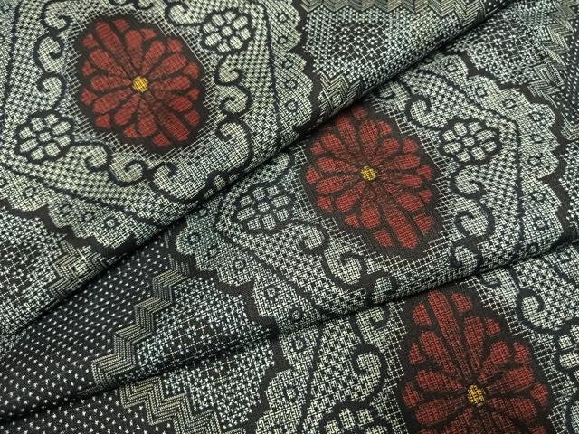平和屋着物●本場大島紬　花菱　割り込み絣　正絹　逸品　AABI1414fy
