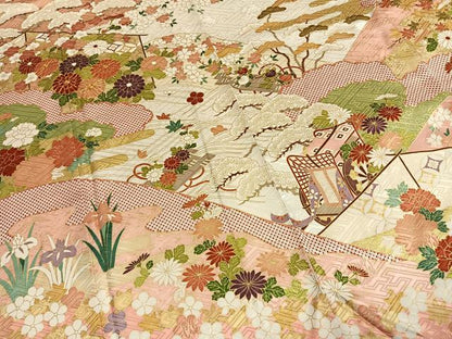 平和屋着物●豪華振袖　駒刺繍　御所車花文　金彩　正絹　逸品　AABI1416fy