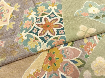 平和屋着物●訪問着　友禅　駒刺繍　吉祥花文　金彩　正絹　逸品　AABI1417fy