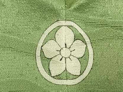 平和屋着物●上質な色無地　幾何学地紋　若葉色　正絹　逸品　AABI1421fy