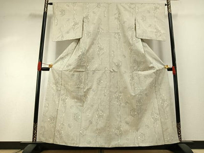 平和屋着物●本場大島紬　白大島　カタス7マルキ　草花文　正絹　逸品　AABI1422fy