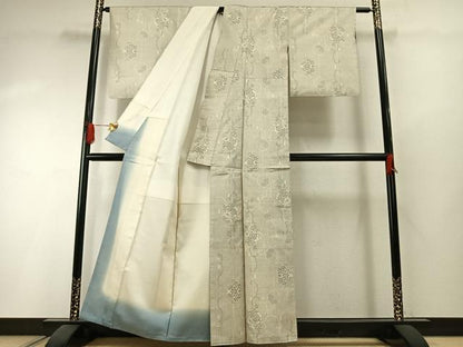 平和屋着物●本場大島紬　白大島　カタス7マルキ　草花文　正絹　逸品　AABI1422fy