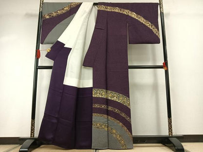 平和屋着物●染織作家　染織デザイナー　大島明　訪問着　花唐草文　金銀彩　金通し地　正絹　逸品　AABI1424fy