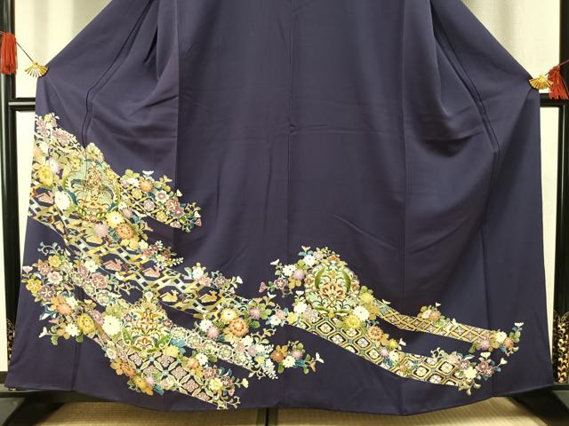 平和屋着物●色留訪問着　友禅　駒刺繍　吉祥花文　金彩　正絹　逸品　AABI1427fy