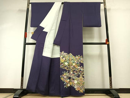 平和屋着物●色留訪問着　友禅　駒刺繍　吉祥花文　金彩　正絹　逸品　AABI1427fy