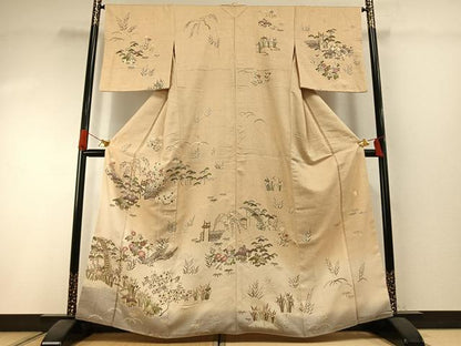 平和屋着物●訪問着　紬地　作家物　松竹梅　風景花文　やまと誂製　正絹　逸品　AABI1428fy