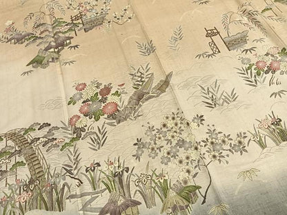 平和屋着物●訪問着　紬地　作家物　松竹梅　風景花文　やまと誂製　正絹　逸品　AABI1428fy