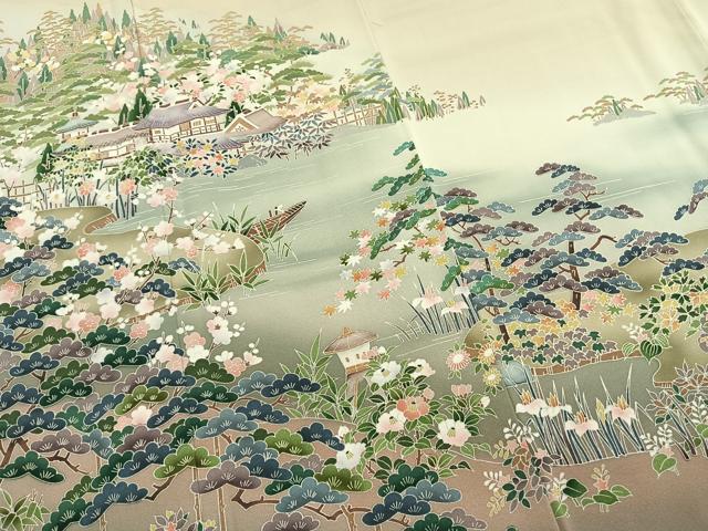 平和屋着物●豪華色留袖　友禅　作家物　松竹梅　風景文　暈し染め　正絹　逸品　AABI1430fy