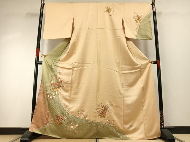 平和屋着物●訪問着　絞り　草花文　金彩　まるやま扱い　正絹　逸品　AABI1434fy