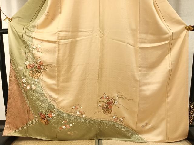 平和屋着物●訪問着　絞り　草花文　金彩　まるやま扱い　正絹　逸品　AABI1434fy