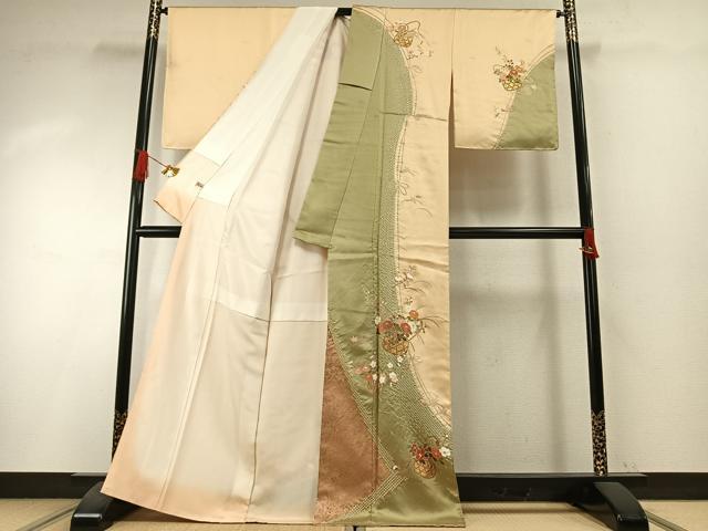 平和屋着物●訪問着　絞り　草花文　金彩　まるやま扱い　正絹　逸品　AABI1434fy