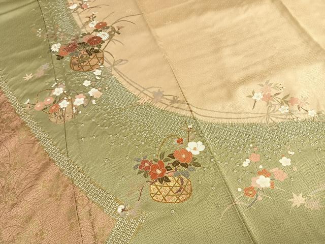 平和屋着物●訪問着　絞り　草花文　金彩　まるやま扱い　正絹　逸品　AABI1434fy