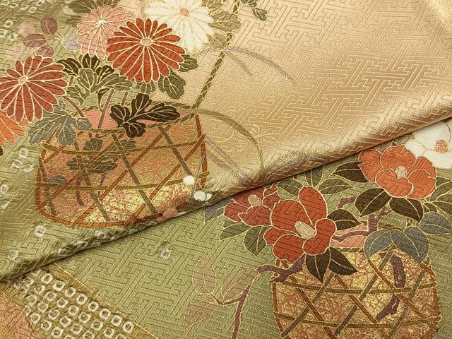 平和屋着物●訪問着　絞り　草花文　金彩　まるやま扱い　正絹　逸品　AABI1434fy